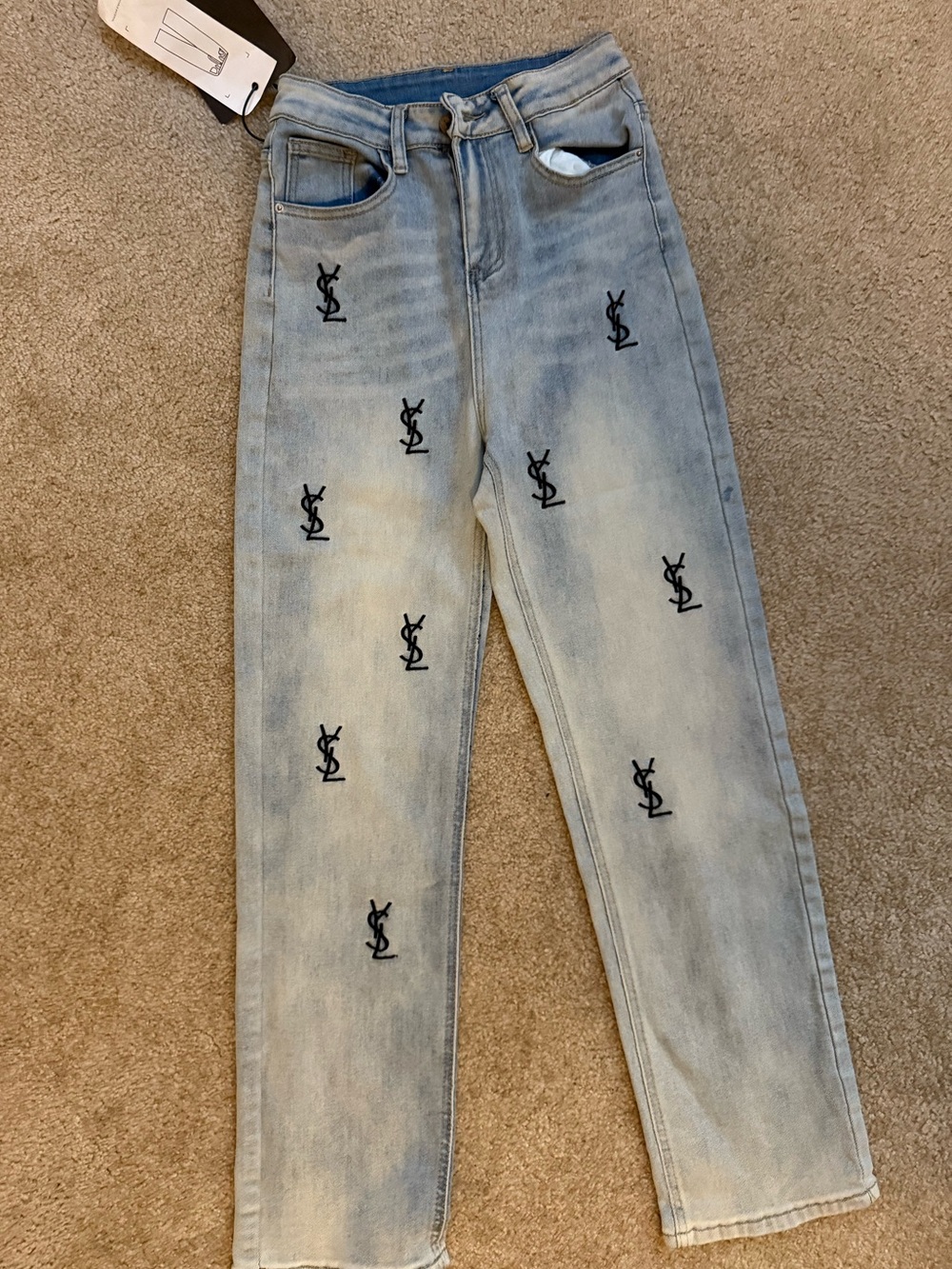 Monogram Embroidered Logo detail Wide-Leg Jeans